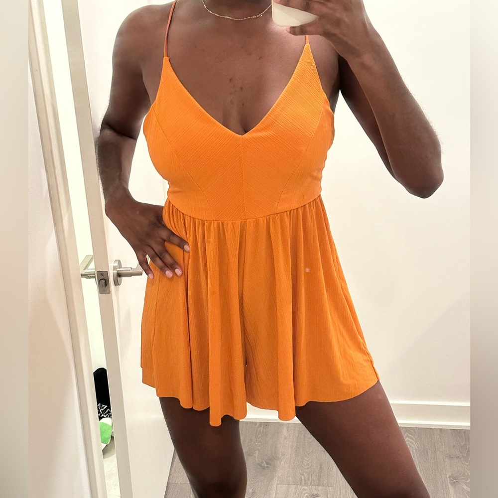 Zara Orange Textured Strappy Romper